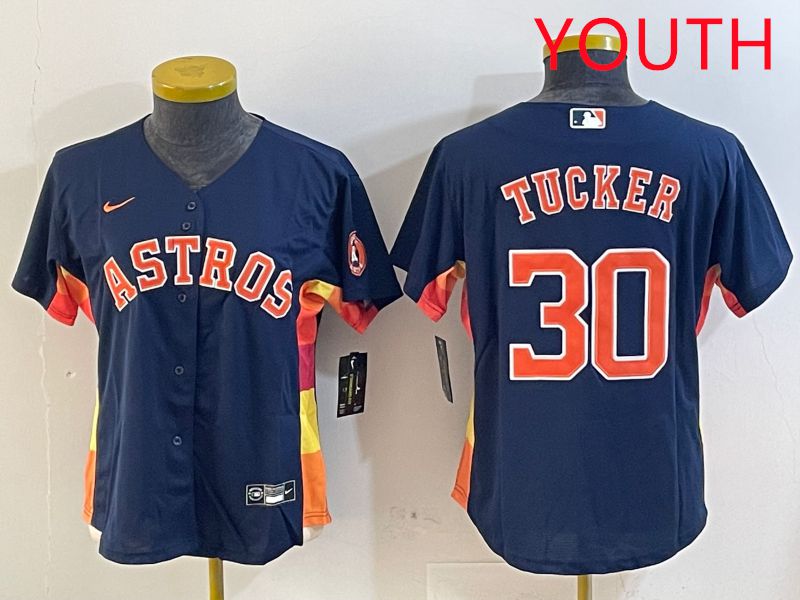 Youth Houston Astros #30 Tucker Blue City Edition 2025 Nike MLB Jersey style 1